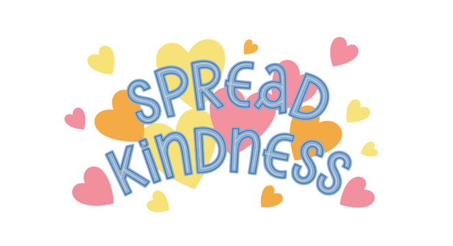 A vibrant illustrative graphic promoting altruism with cheerful hearts conveying warmth and positive sentiments encouraging universal goodwill and