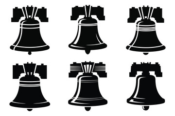 Liberty Bell icon set silhouette on white background featuring American historic landmark symbols, independence and freedom concepts © Oscar N. Erwin