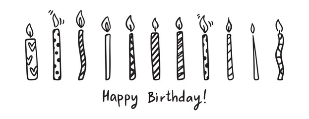 Hand drawn birthday candle set simple line art celebration design