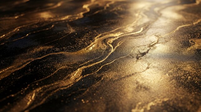 Luxury black marble texture with gold veins, elegant dark stone background with golden liquid swirls, premium kintsugi style mineral surface