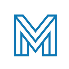 Clean geometric blue M monogram with bold outline, minimalist style and balanced proportions suitable for corporate branding, identity, web icons, signage, and modern marketing materials.