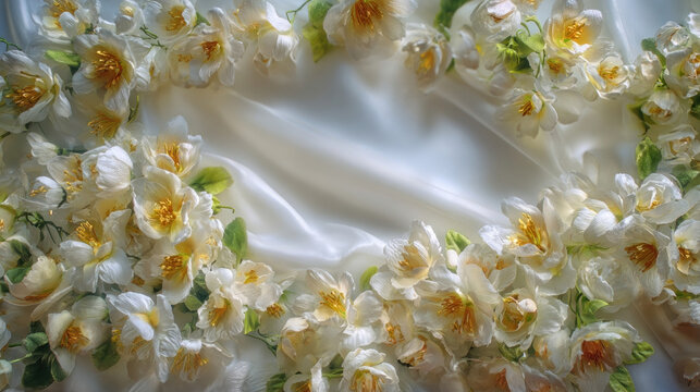 White Flowers on Satin Fabric