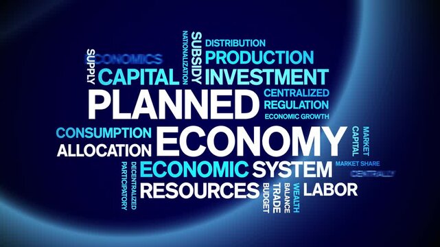 Planned Economy animated word cloud-text design animation tag kinetic typography seamless loop.