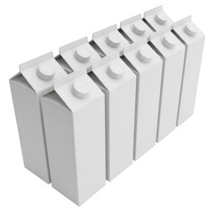 A row of six white rectangular blocks with round studs on top isolated on transparent background