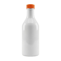 White bottle with orange cap isolated on transparent background for packaging design