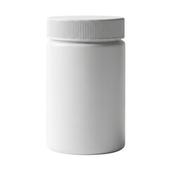 White plastic pill bottle with screw on cap isolated on transparent background