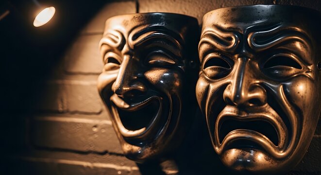 Classic Bronze Comedy and Tragedy Drama Theater Masks