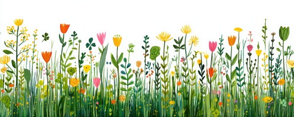 A vibrant meadow filled with a diverse array of colorful wildflowers in full bloom