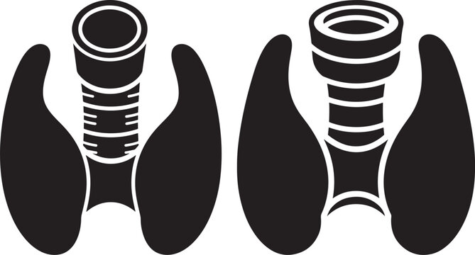 Graphic illustration of healthy and unhealthy thyroid glands, symbolizing medical conditions and healthcare awareness.