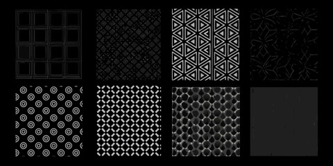 Collection of geometric patterns in varying styles and arrangements