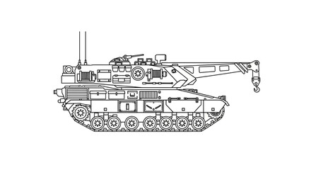 Obraz premium Military Armored Recovery Vehicle Line Drawing