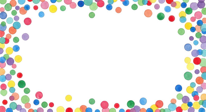 Watercolor confetti border in vibrant colors, perfect for invitations and decor