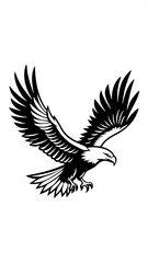 Obraz premium Minimal monochrome flying eagle outline drawing, claws extended, clean line art design