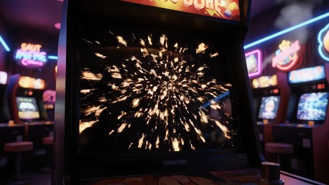 Retro Arcade Cabinet XXV Explosion to Game Over Screen