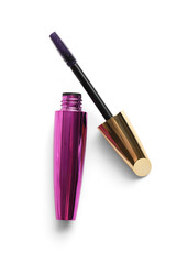 Purple mascara isolated on white background, closeup
