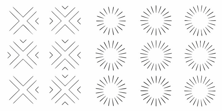 Abstract arrangement of radiating lines and geometric patterns in monochrome