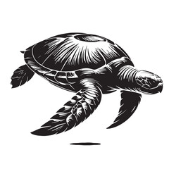 Fototapeta premium Black Saving turtle Silhouette Vector, High Quality Illustration on White Background