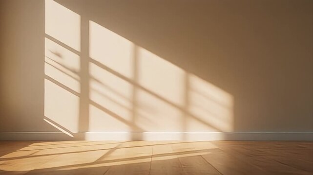 Soft afternoon shadows dance across an empty room with wooden floors. Perfect as a background for poetic quotes or real estate branding videos.