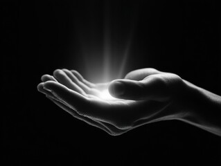 Obraz premium hands presenting object isolated on a black background