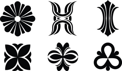 Collection of six black and white abstract floral shapes and designs © Saidurra12