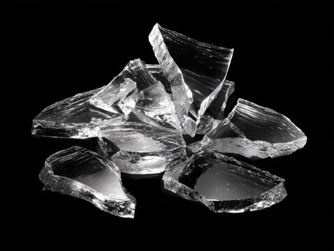 broken glass shards isolated on a black background