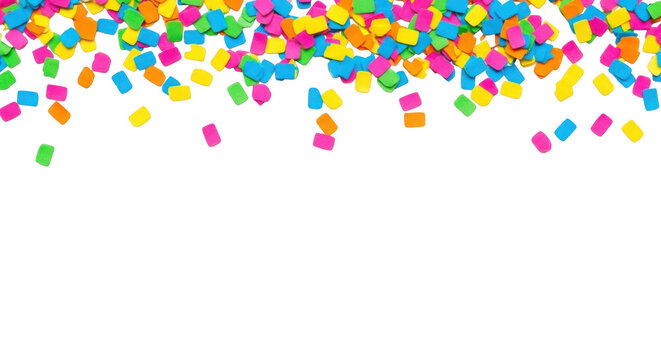 Colorful confetti sprinkles falling down festive celebration