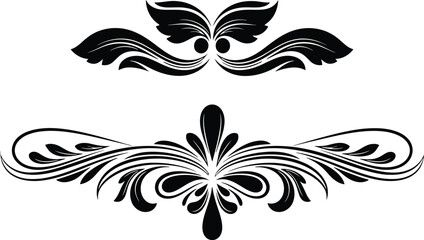 ornate black swirling floral designs on white background