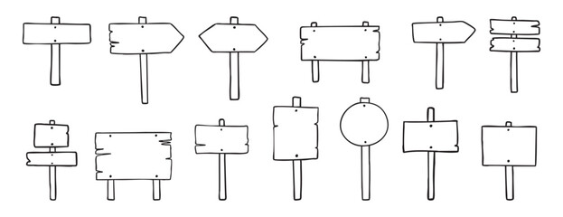 Road direction sign doodle set wooden signboard travel  © Yanka