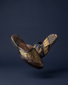Traditional Javanese Selop Slippers Isolated on Flat Color Background