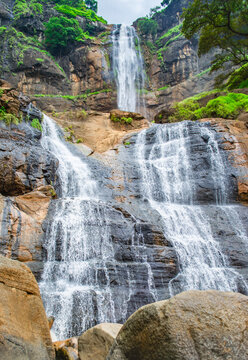 waterfall cikanteh in the forest curug geopark ciletuh sukabumi