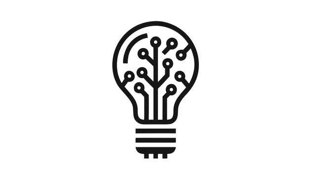 Innovative idea generation illustration featuring a lightbulb with branching circuit lines symbolizing creativity and technological advancement