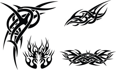 Obraz premium Tribal tattoo designs with celtic and flame patterns on white background
