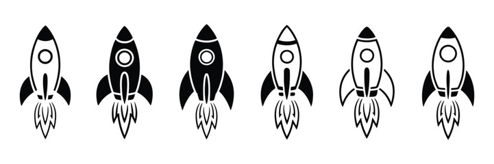 Fototapeta premium Set of Rocket Vector Icons, Launching Spaceship and Spacecraft Symbols for Fast Flight, Innovation and New Business Startup Concept