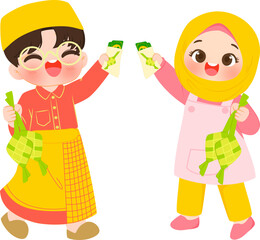 Muslim kid celebrating eid mubarak