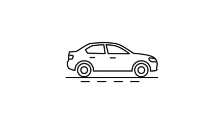 Fototapeta premium Line drawing of a car on a road simple black outline silhouette