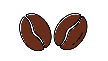 Two roasted brown coffee beans are illustrated side by side to represent caffeine, energy, and a love for morning beverages and cafe cultures.