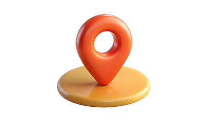 Orange map pin on yellow base isolated on a transparent background