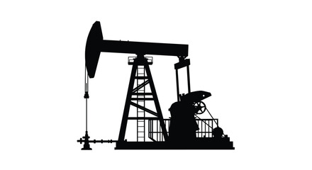 Black silhouette of an oil pump jack operating in a field silhouette