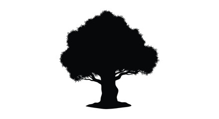 A dark leafy tree stands boldly against a white background silhouette © MDALTUFHOSAIN