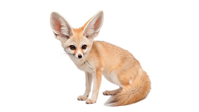 Fennec fox sits isolated on transparent background cut out