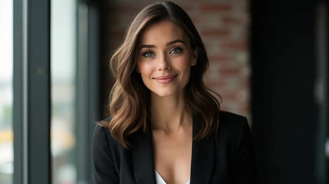 Well done Portrait of her she nice-looking stylish attractive confident smart cheerful cheery lady specialist ceo boss chief at modern industrial loft interior style work place station fashi.