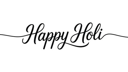 Happy Holi elegant horizontal script typography with decorative underline flourish isolated on white background, minimal indian spring festival greeting banner template  © VectorCraze