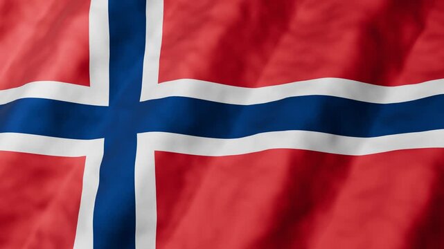 3D animation of Norway national flag waving in seamless loop. Red flag with blue cross outlined in white, Scandinavian symbol. 4K motion graphic background for independence day and celebration.
