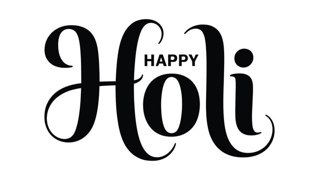 Happy Holi stylish serif typography design in bold black lettering isolated on white background, elegant indian spring festival greeting banner template 