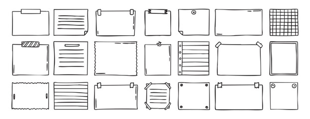Notepad doodle messaging set, sticky note, hand drawn clipart for memo, reminder message office school label, stationery writing pad © Yanka