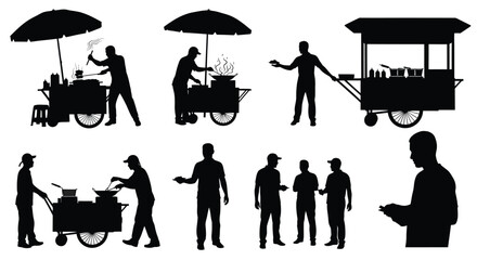 Street vendor and food cart silhouettes collection
