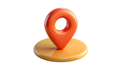 3D rendering of an orange location pin on a yellow base isolated on a transparent background