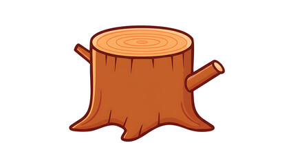 Cartoon of a tree stump with two small branches brown wood isolated on a transparent background
