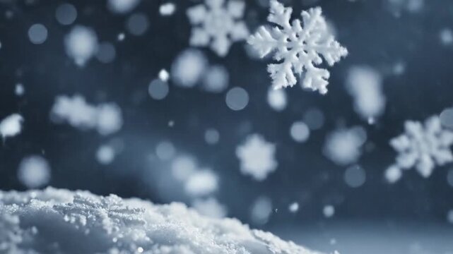 Delicate white snowflakes gently fall and accumulate on a fresh layer of snow