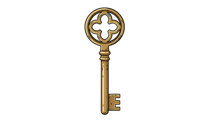 Gold key with ornate isolated white background isolated on a transparent background
